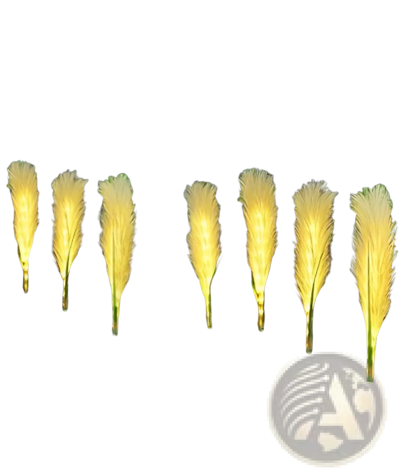 Yellow feather-shaped waterproof solar garden lights with soft glowing illumination in a 4 pack set