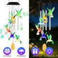 Colorful hummingbird-themed solar-powered wind chime with color-changing led lights for outdoor decor