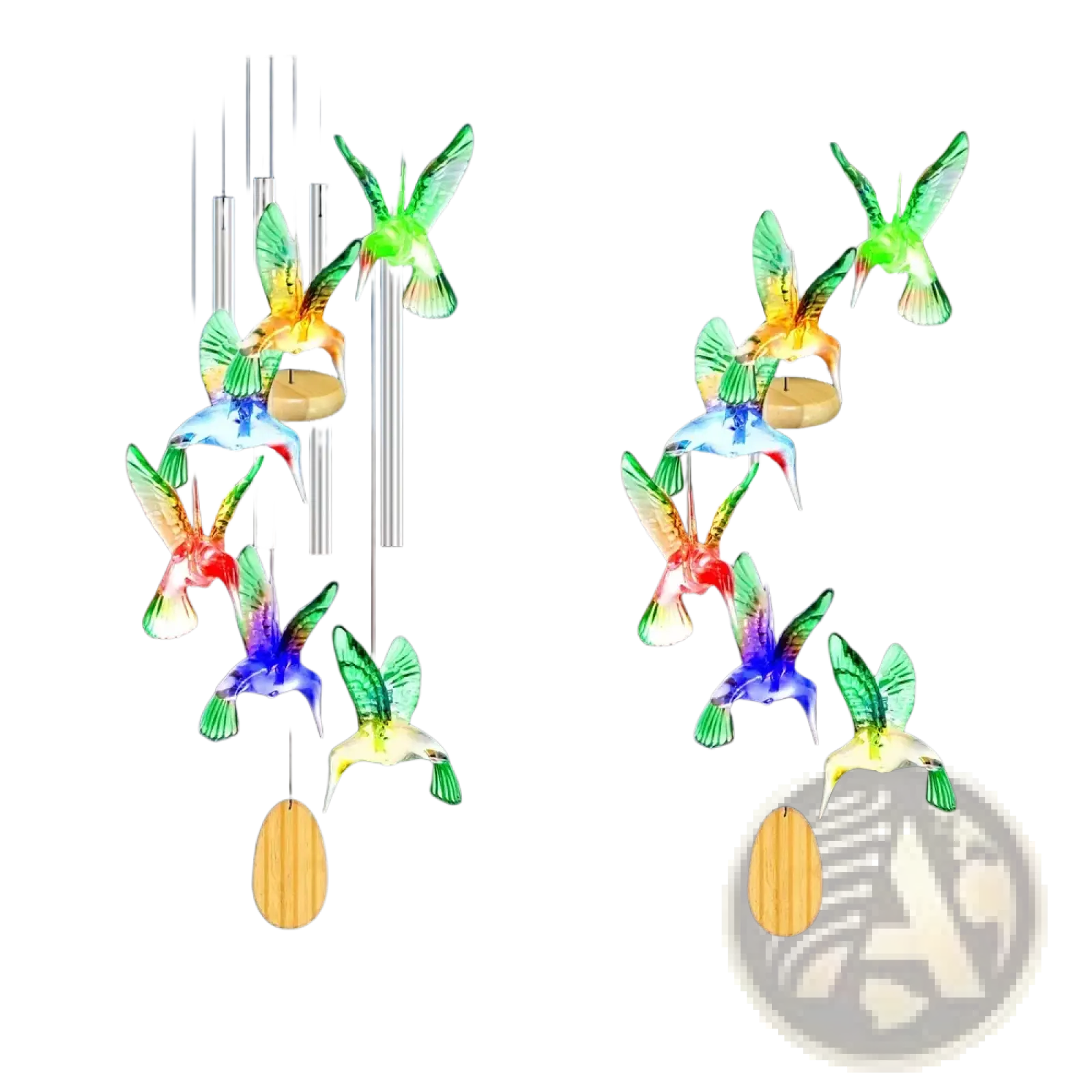 Solar hummingbird wind chimes with solar power color changing led lights and waterproof design for outdoor decor