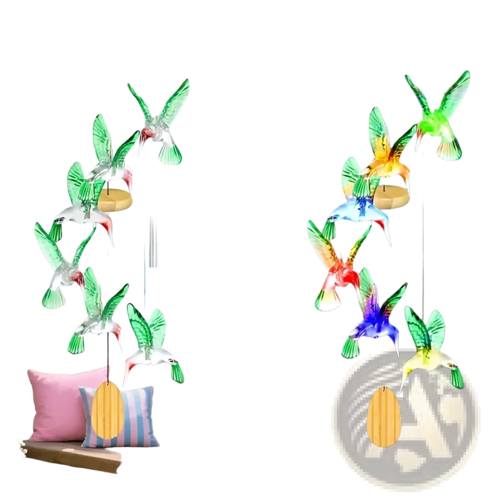 Colorful hummingbird-shaped solar wind chimes with color changing led lights for outdoor decorative lighting