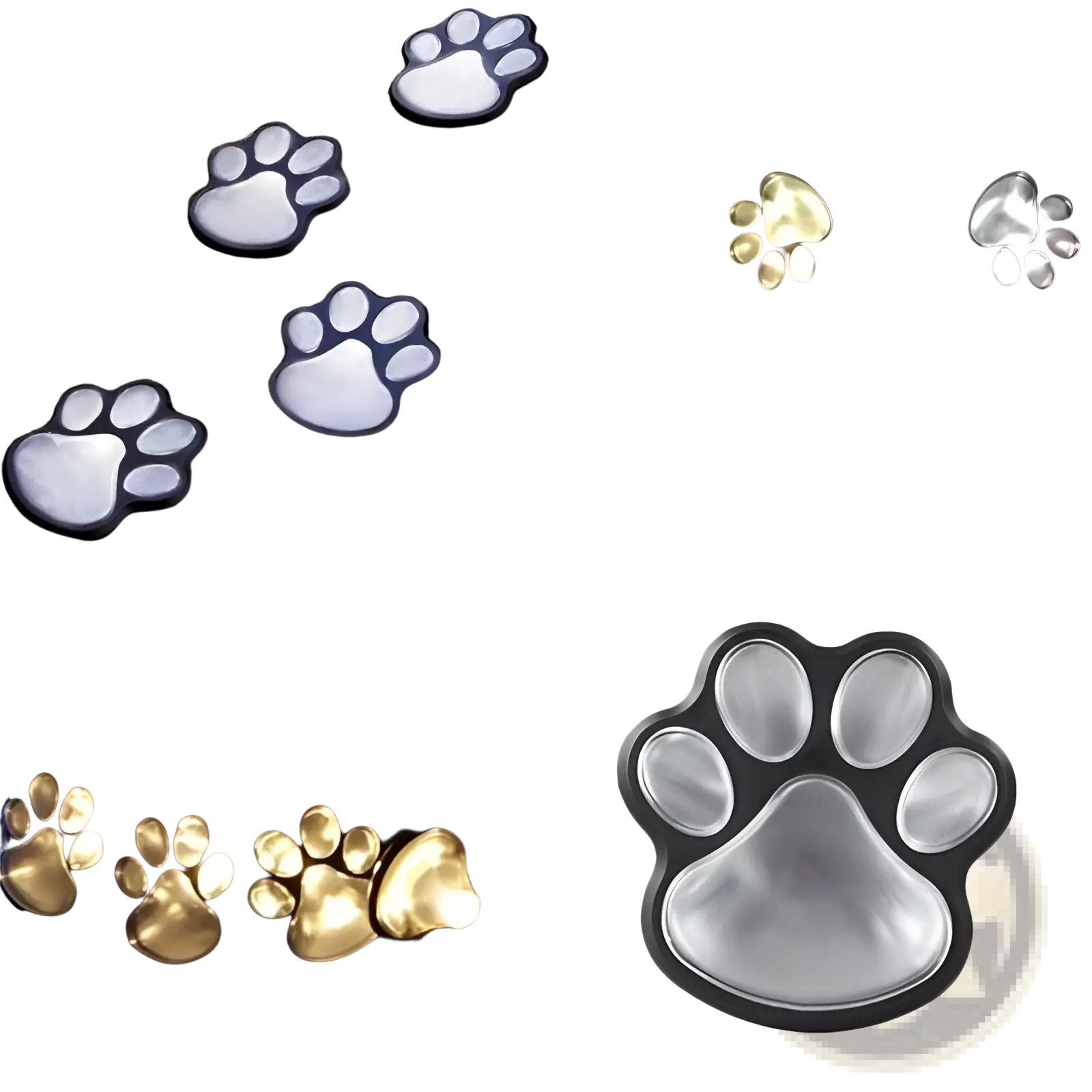 Black and silver paw-shaped solar garden lights with a glossy finish for outdoor LED garden path decor