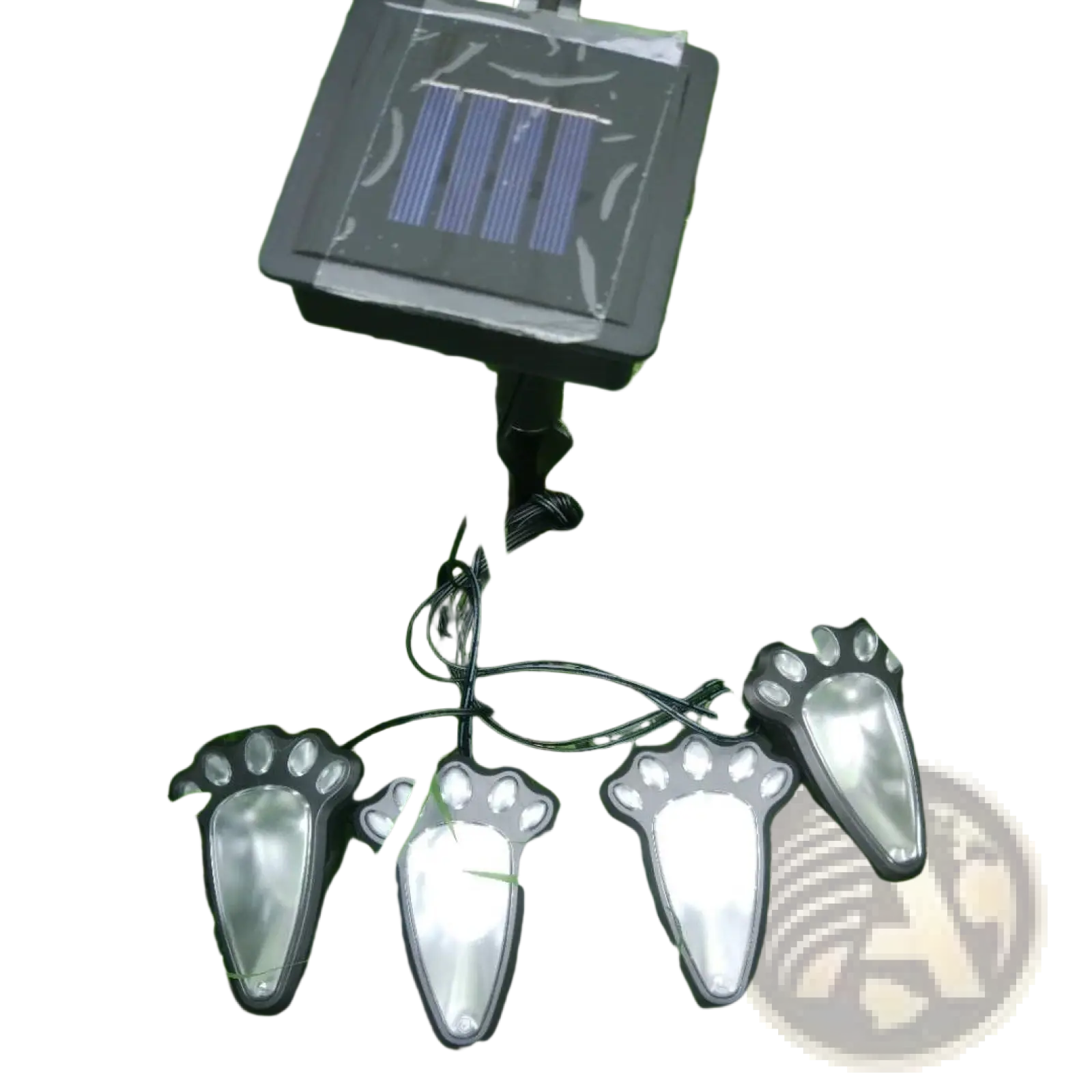 Black solar paw print lights led outdoor garden path decor with shiny silver reflective underside shown from back view