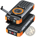 Black and orange rugged solar power bank 100000mah hand crank charger with flashlight usb ports compass and charging pad