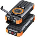 Black and orange rugged solar power bank 100000mah hand crank charger with flashlight usb ports compass and charging pad