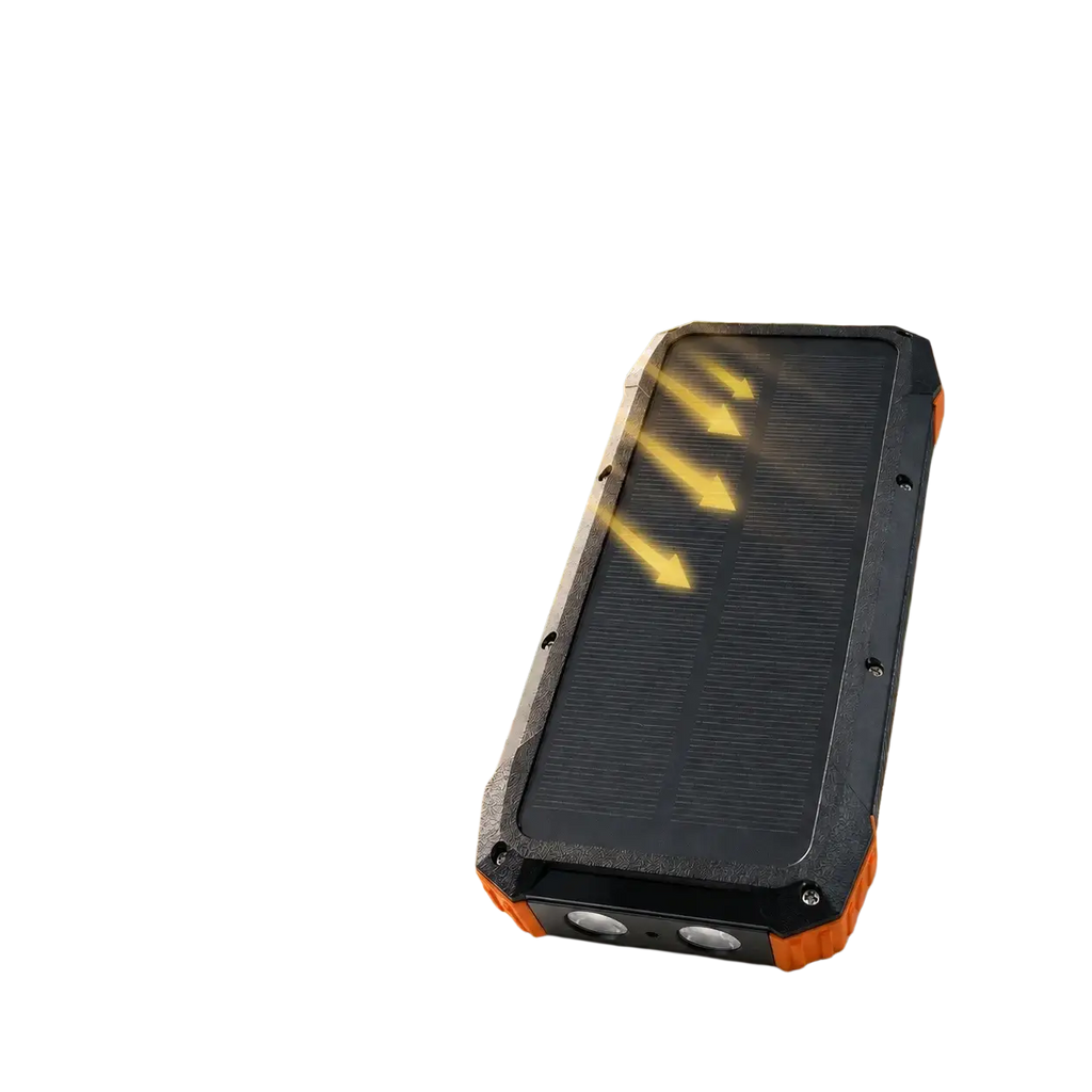 Black and orange rugged solar power bank 100000mah with upgraded solar panel for outdoor use