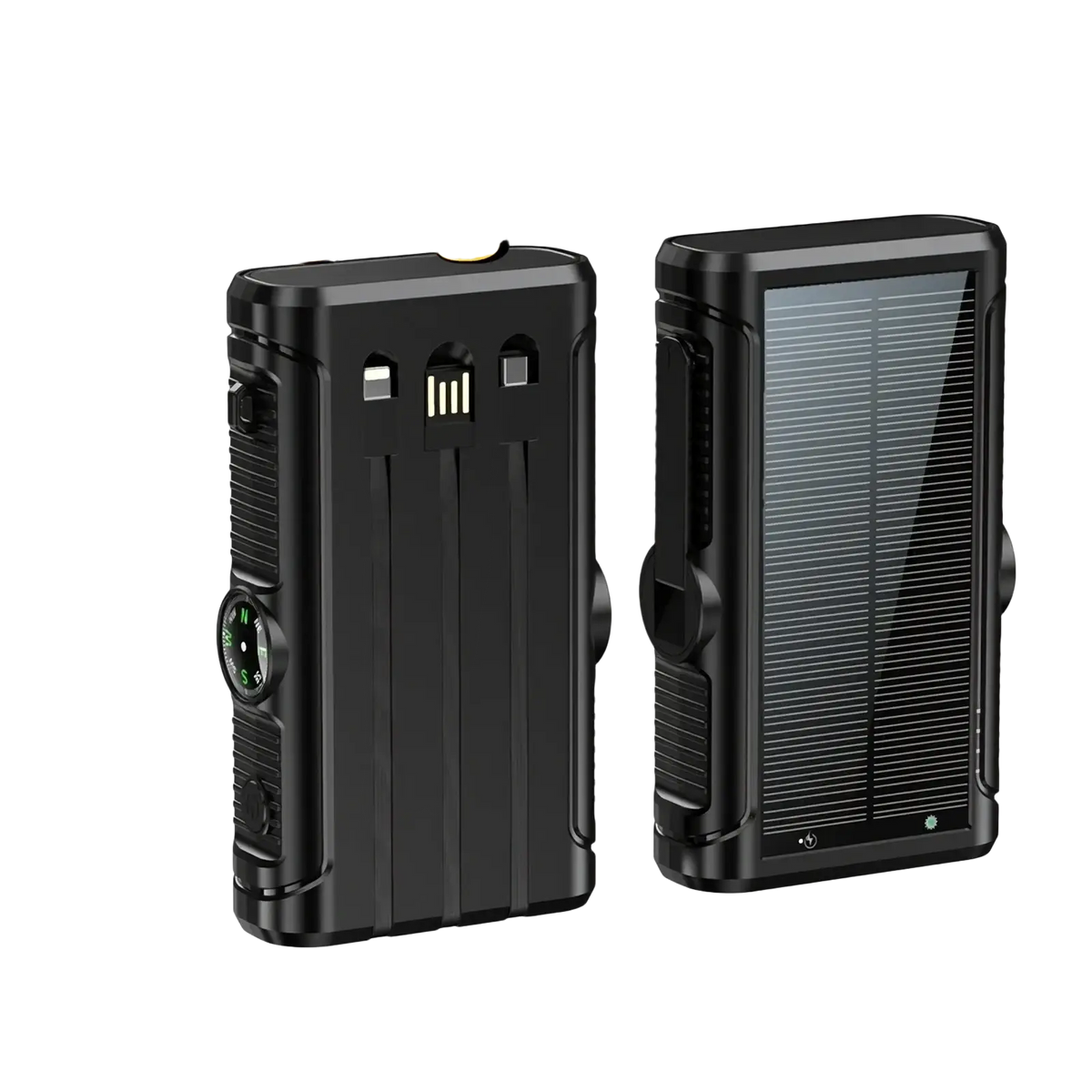 Black rugged solar power bank 20000mah hand crank charger with built-in compass and multiple charging ports