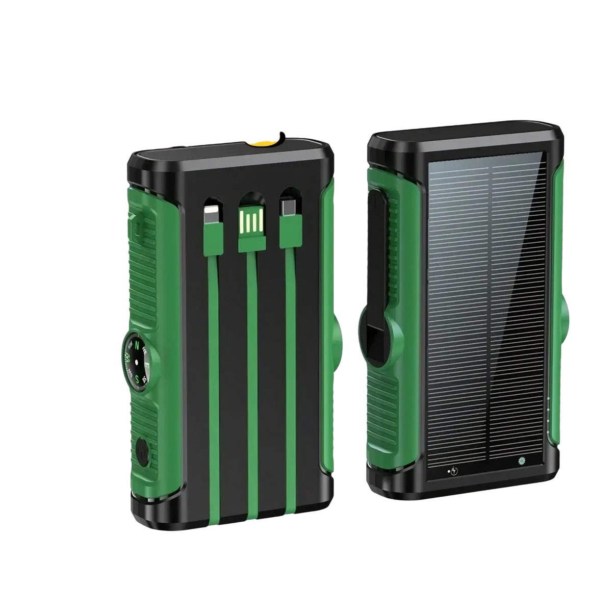 Green and black solar power bank 20000mah hand crank charger with multiple usb ports for portable device charging