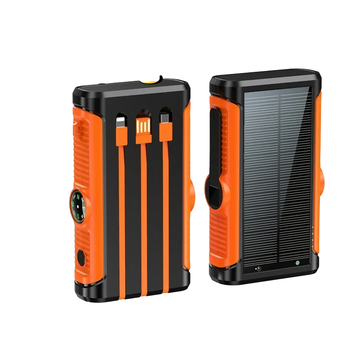 Orange and black portable solar power bank 20000mah hand crank charger with multiple usb ports and built-in compass