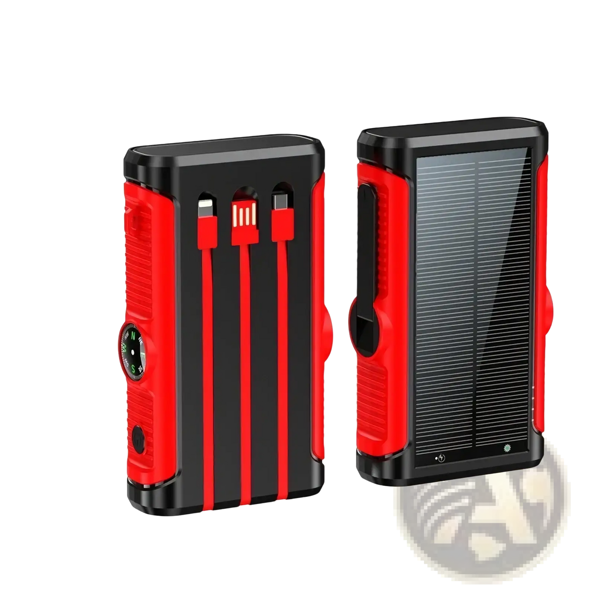 Red and black rugged solar-powered portable charger with multiple usb ports solar power bank 20000mah hand crank charger
