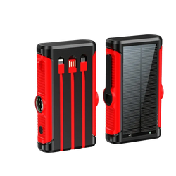 Red and black rugged solar-powered portable charger with multiple usb ports solar power bank 20000mah hand crank charger