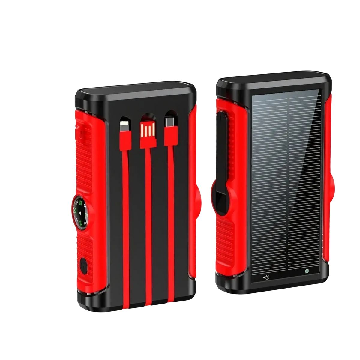 Red and black rugged solar-powered portable charger with multiple usb ports solar power bank 20000mah hand crank charger