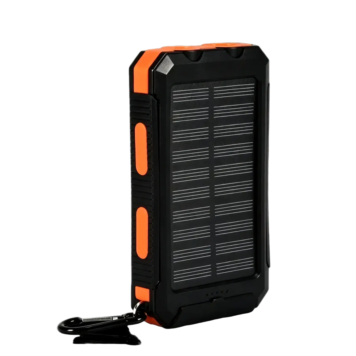 Orange and black rugged solar power bank 20000mah portable charger with keychain attachment for outdoor use