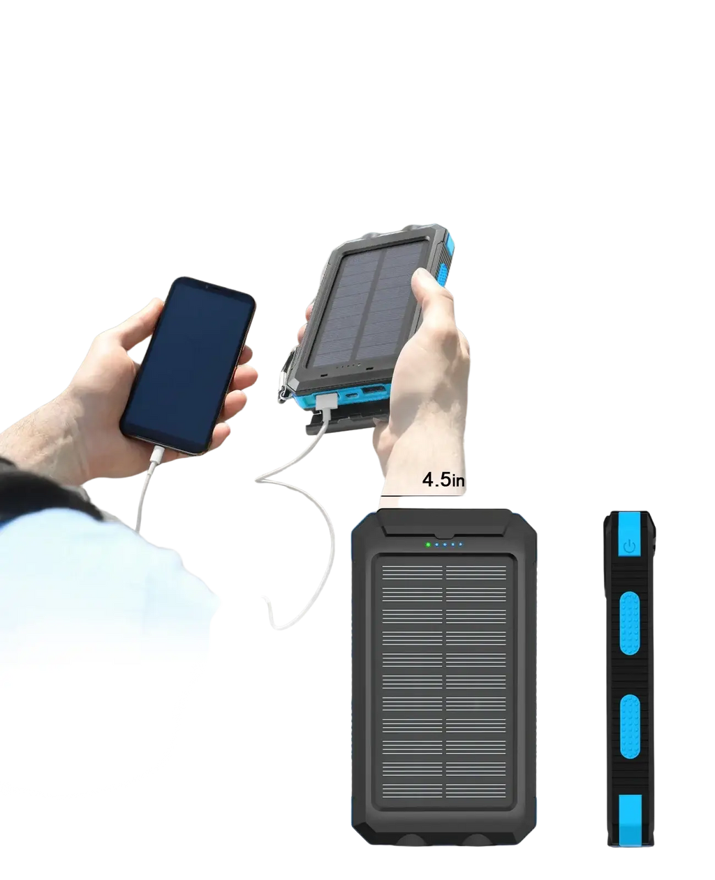 Solar power bank 50000mah portable charger in black and blue with rugged textured exterior and solar-powered functionality