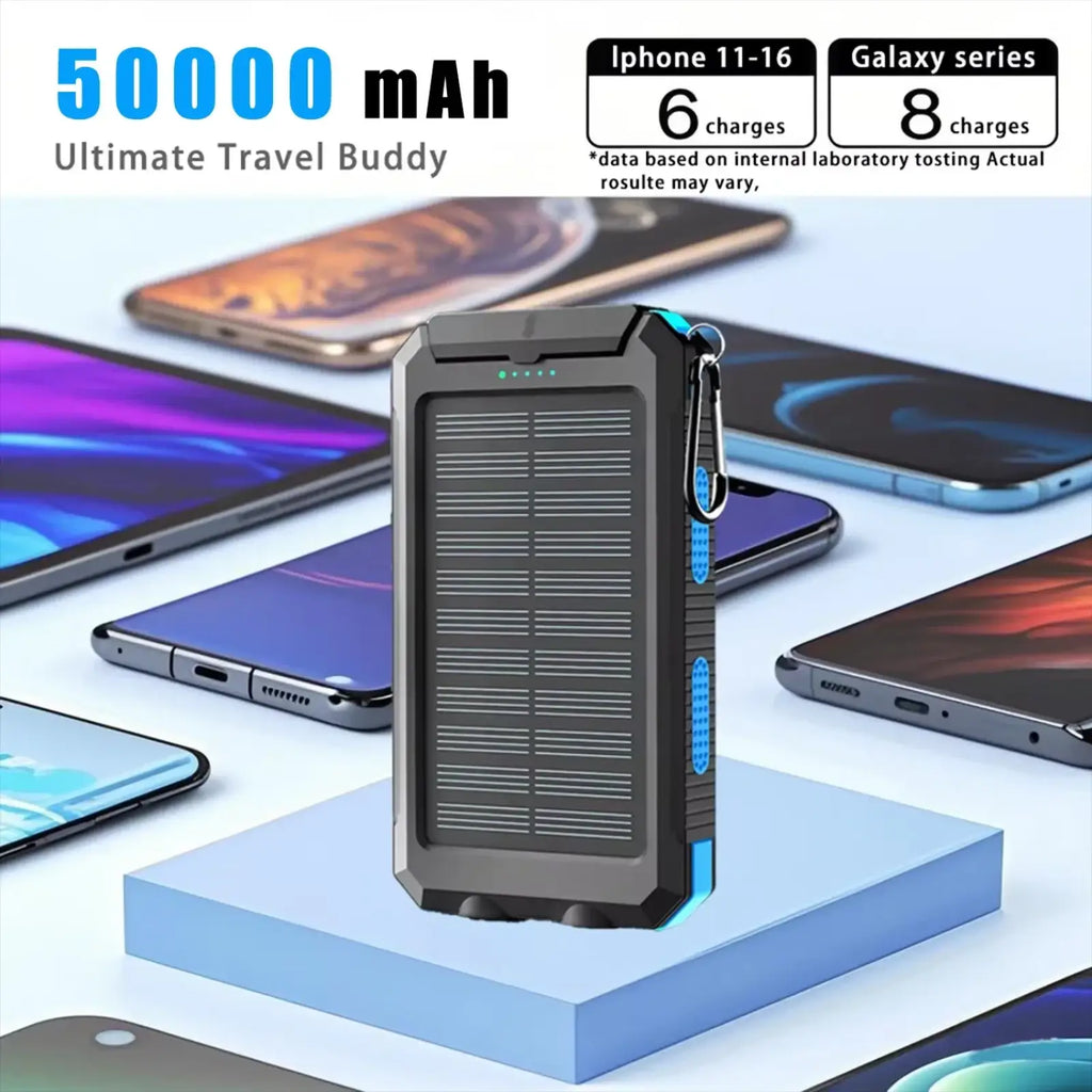 Black and blue rugged solar power bank 50000mah portable charger with high capacity for outdoor use