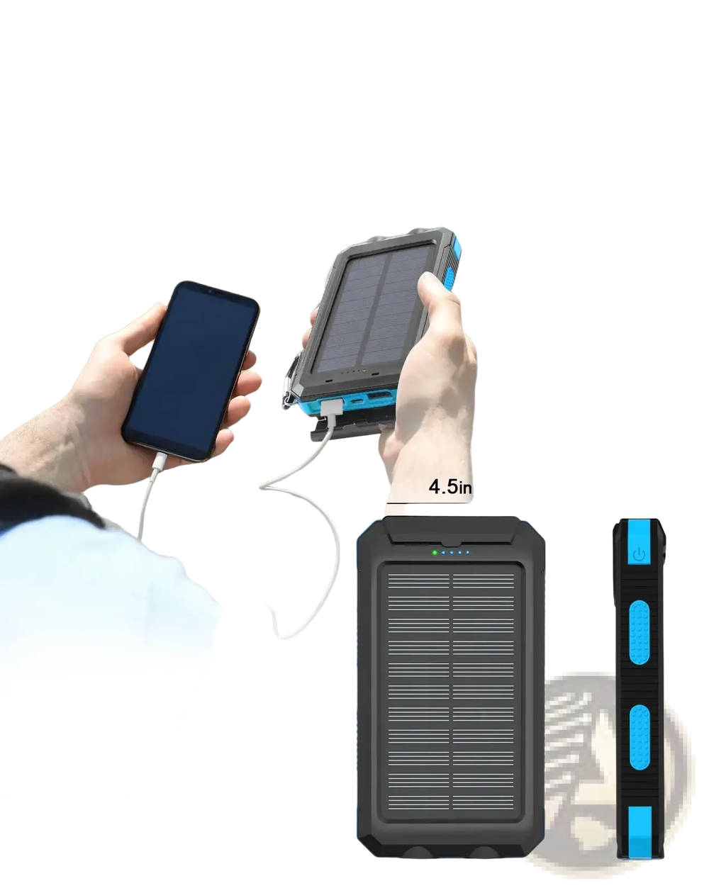 Solar power bank 50000mah portable charger in black and blue with rugged textured exterior and solar-powered functionality