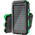 Black and green rugged solar power bank 50000mAh portable charger with built-in LED lights for outdoor use