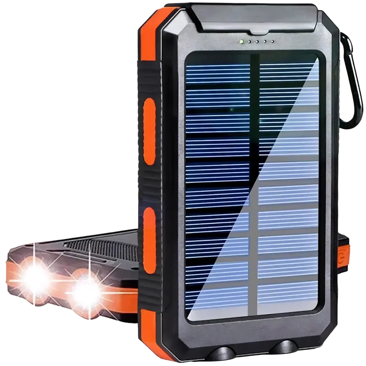 Black and orange rugged solar power bank 50000mah portable charger with built-in flashlight for outdoor use