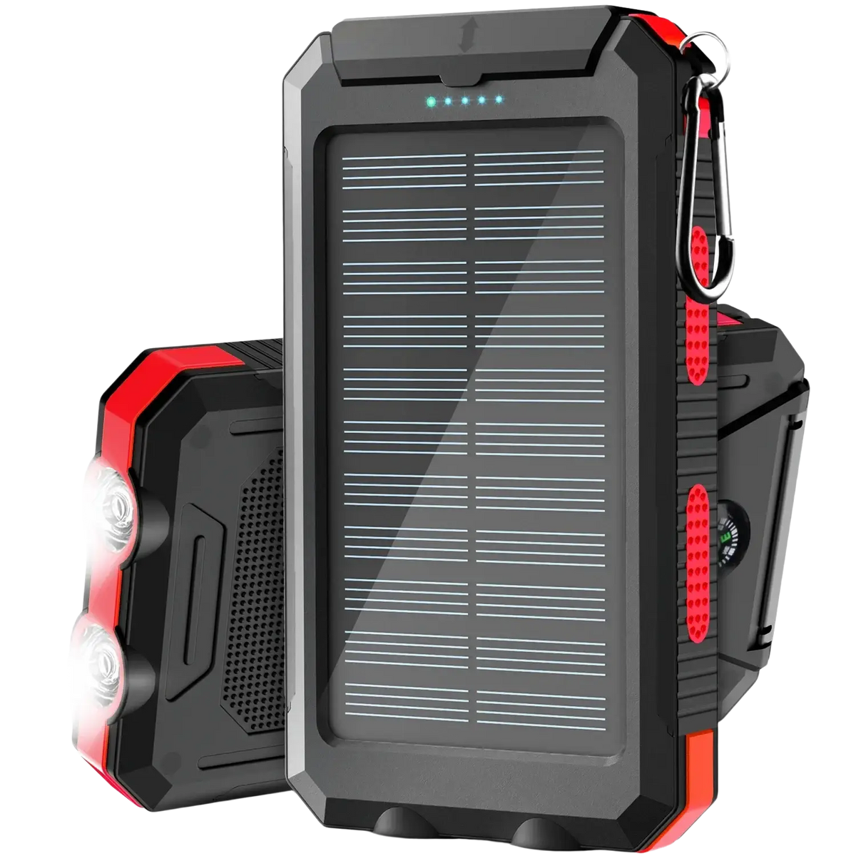 Black and red rugged solar power bank 50000mah portable charger with built-in led lights for outdoor use