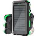 Black and green rugged solar power bank 50000mAh portable charger with built-in LED lights for outdoor use