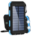 Black and blue rugged solar power bank 80000mah with flashlight compass and carabiner clip for fast charging outdoors