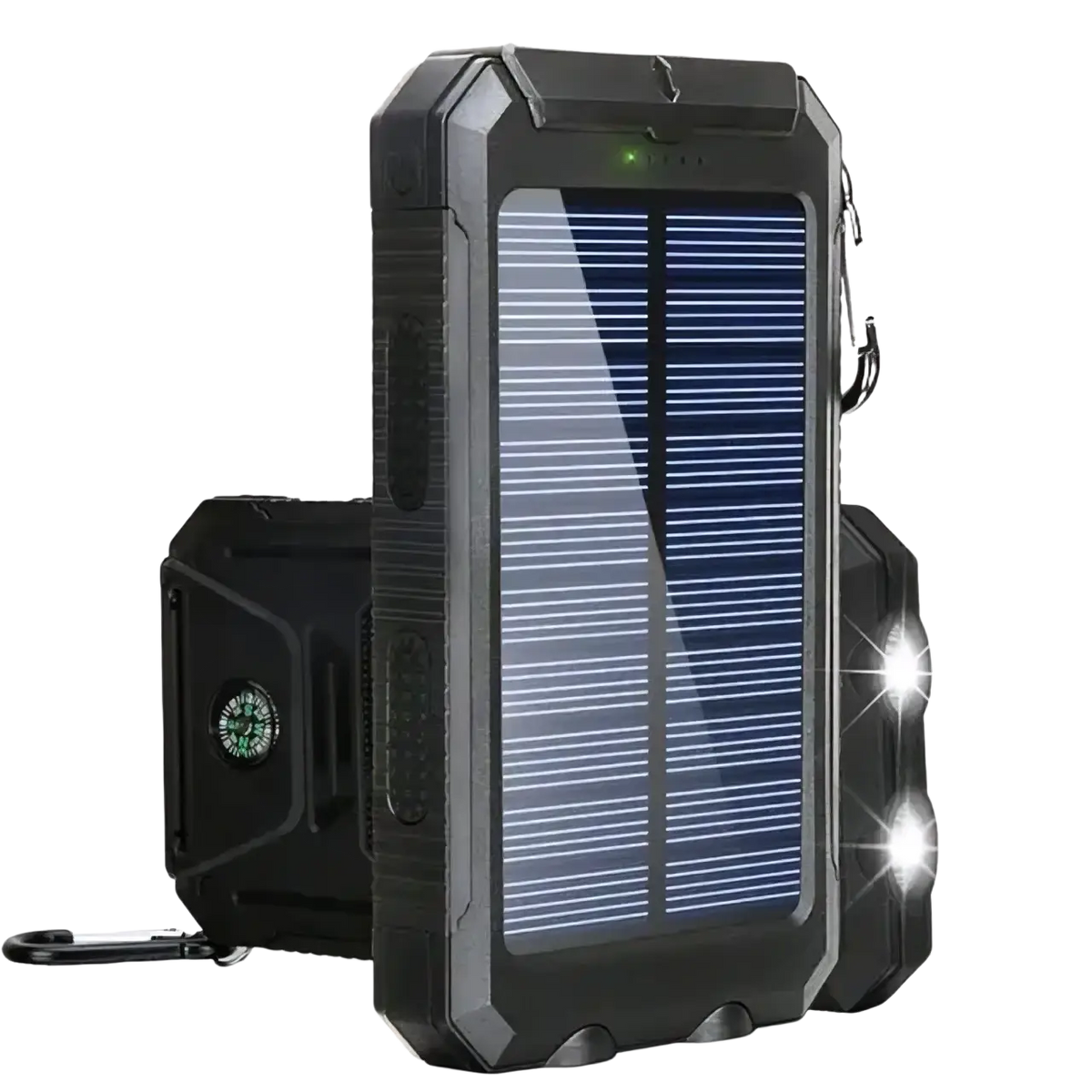 Black rugged solar power bank 80000mah with built-in compass and dual led flashlights for fast charging
