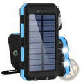 Black and blue rugged solar power bank 80000mah with flashlight compass and carabiner clip for fast charging outdoors