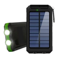 Black rugged solar power bank 80000mah portable charger with green led lights and built-in flashlight