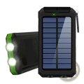 Black rugged solar power bank 80000mah portable charger with green led lights and built-in flashlight