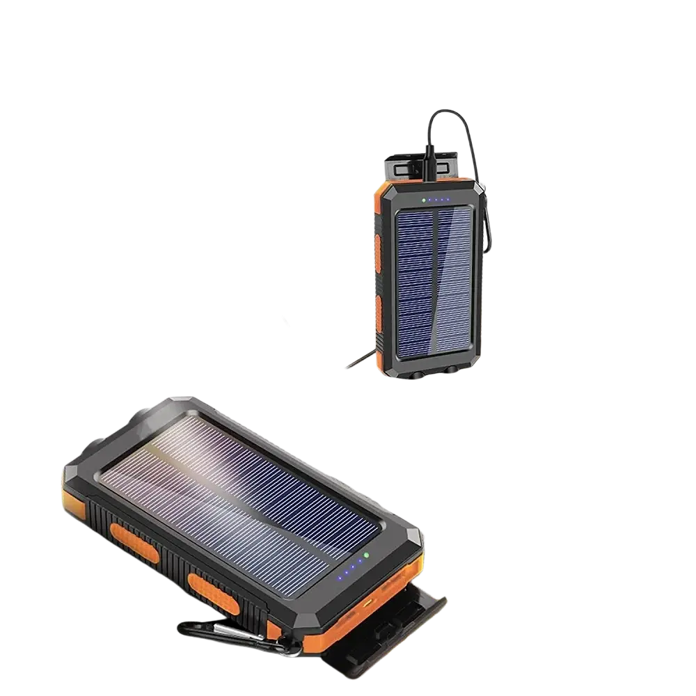 Orange and black rugged solar power bank 80000mah portable charger with built-in usb port for device charging