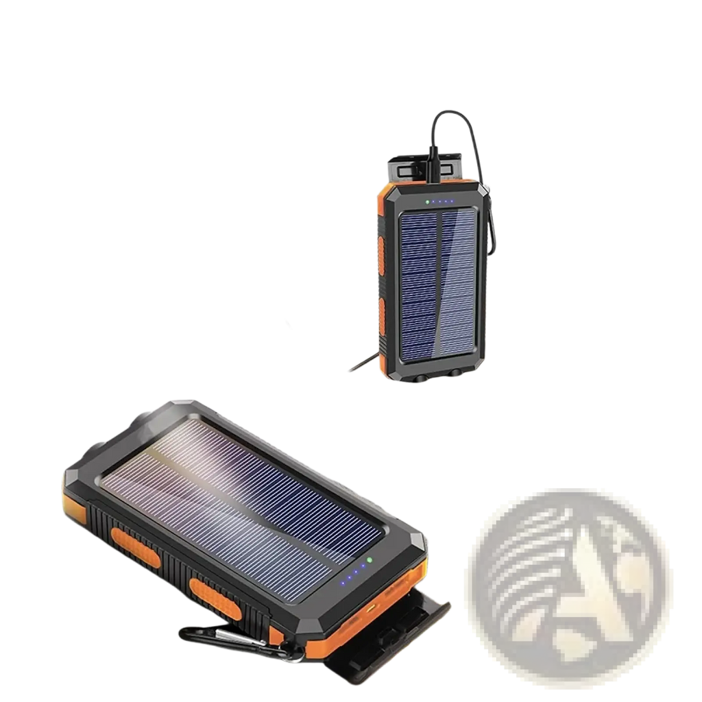Orange and black rugged solar power bank 80000mah portable charger with built-in usb port for device charging