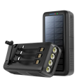 Black solar power bank with built-in led lights and multiple usb ports for portable solar power charging