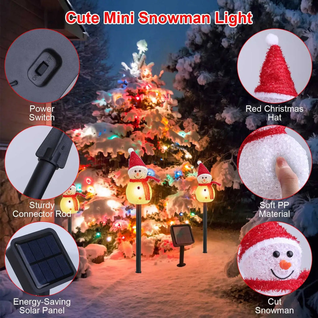 Solar snowman garden stake lights 3 pack with cute mini snowman soft pp body red christmas hat and smiley face design