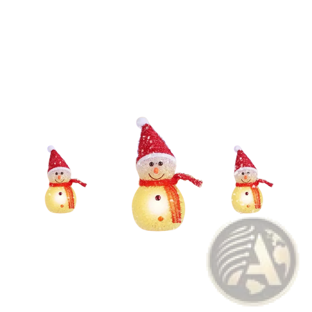 Solar snowman garden stake lights 3 pack with red hats scarves glowing yellow bodies and ip55 waterproof design