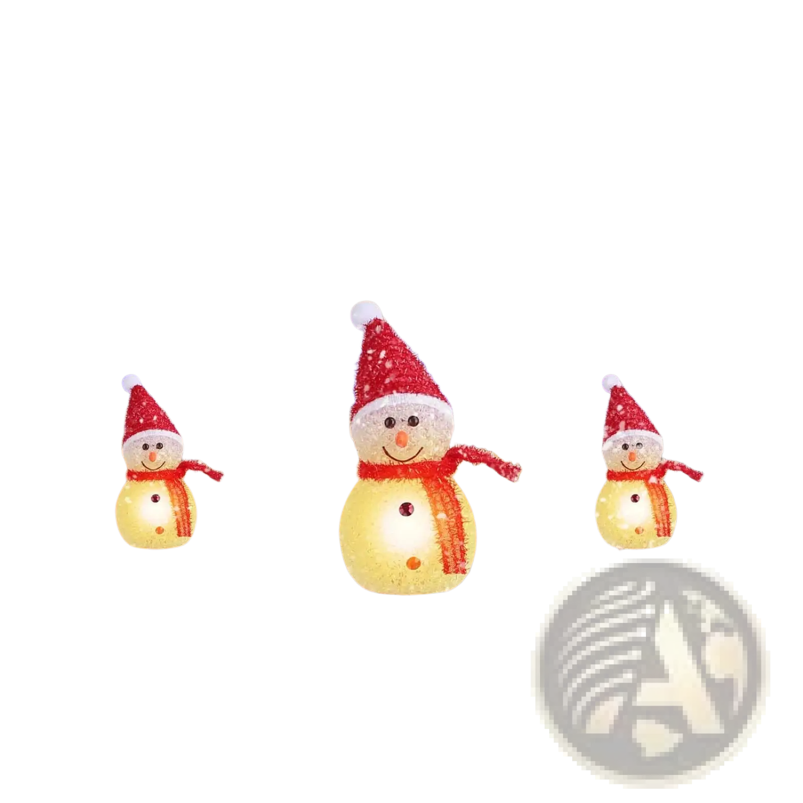Solar snowman garden stake lights 3 pack with red hats scarves glowing yellow bodies and ip55 waterproof design