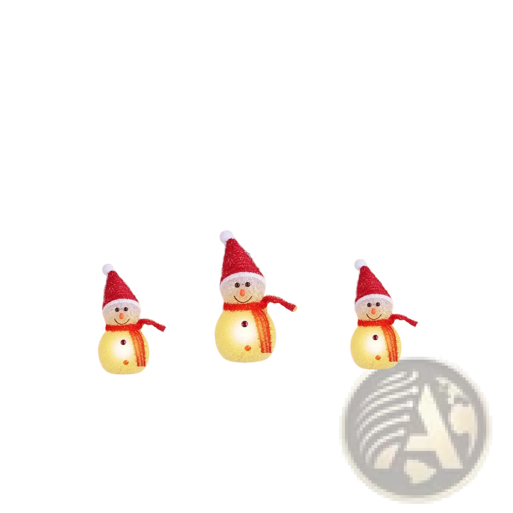 Solar snowman garden stake lights 3 pack with red glitter hats and scarves and glowing yellow bodies ip55 waterproof