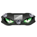 Black plastic solar warning light with devil eye design glowing green eyes and suction cups for car mounting