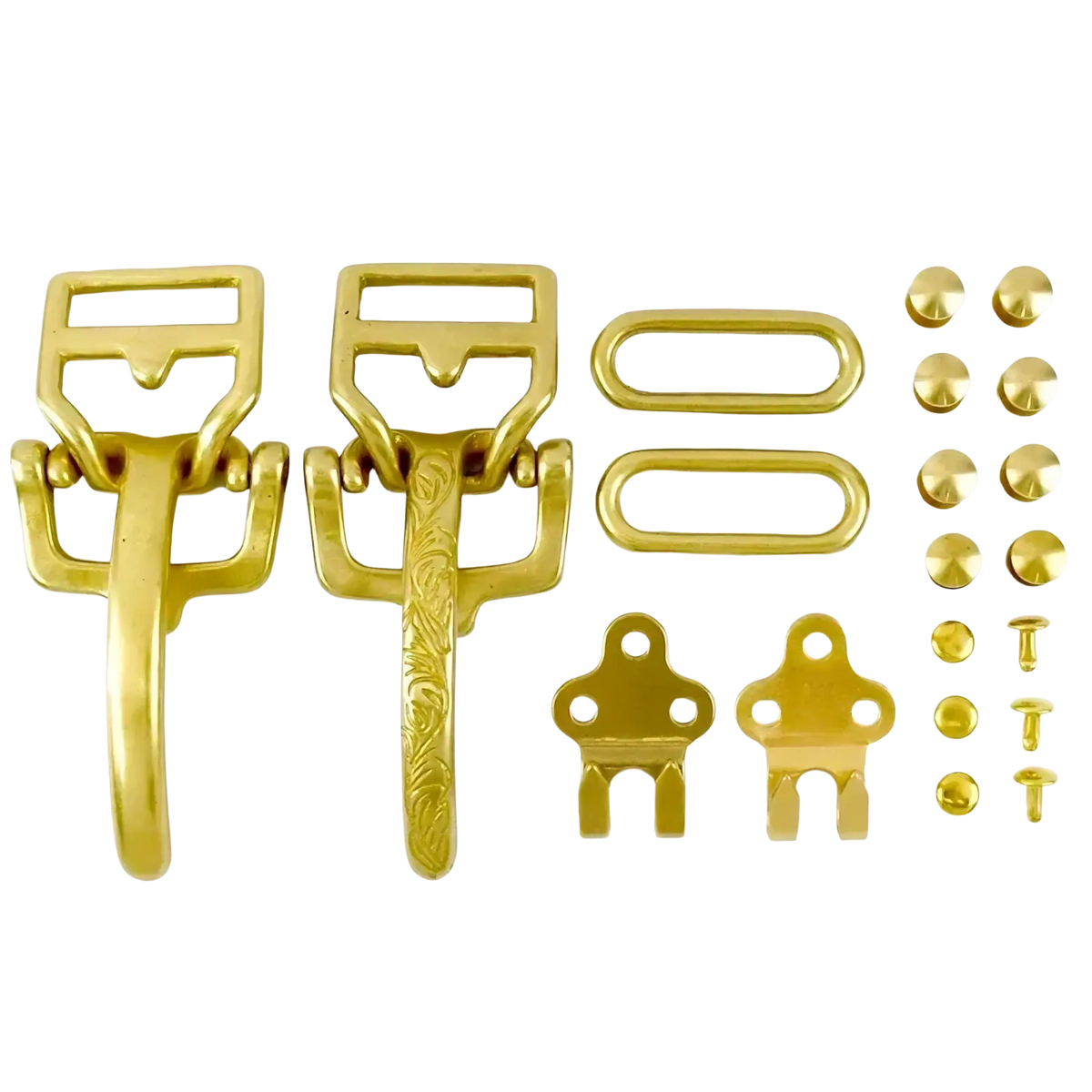 Solid brass 40mm cavalry belt buckle set with gold-colored ornate toggle clasps oval rings and matching studs