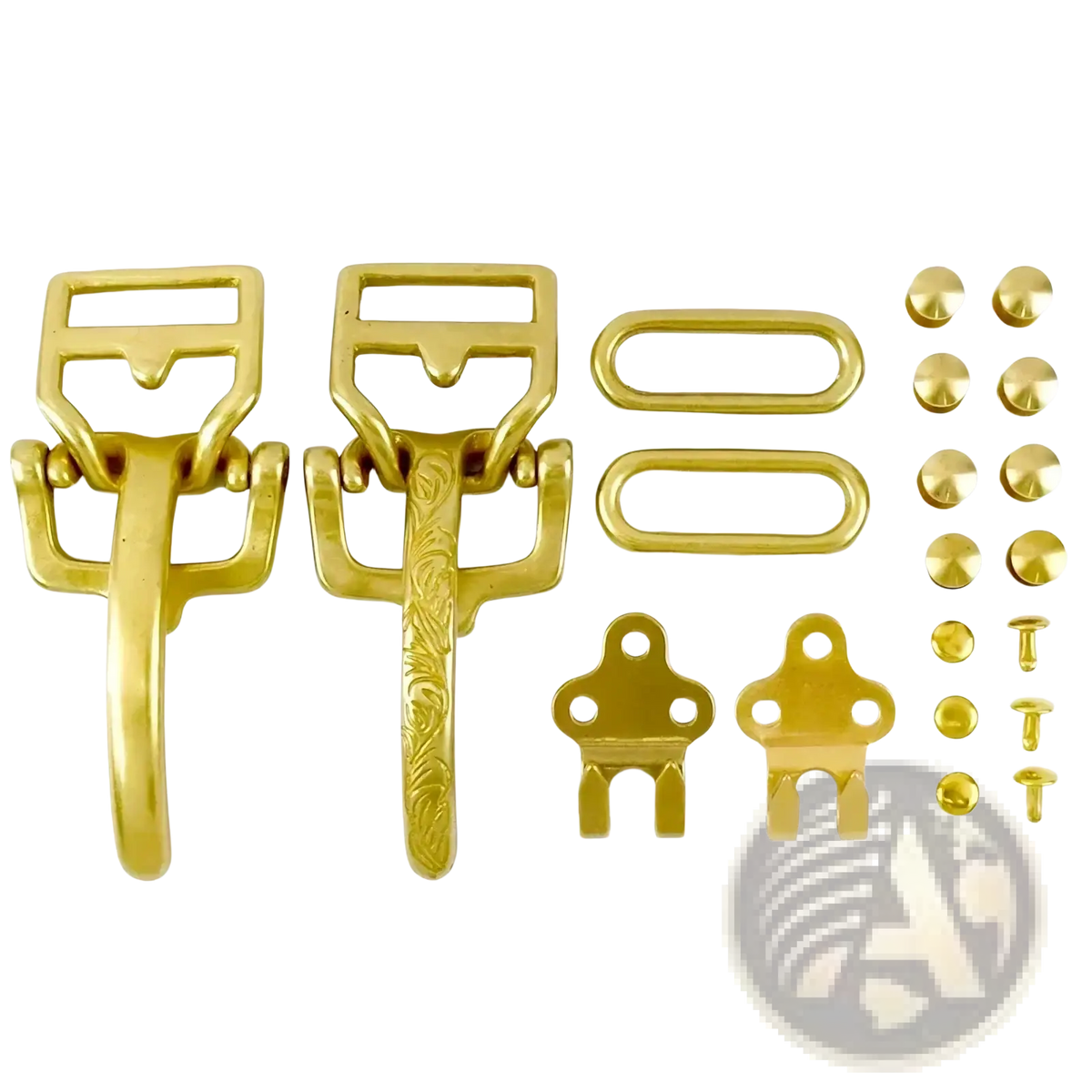 Solid brass 40mm cavalry belt buckle set with gold-colored ornate toggle clasps oval rings and matching studs