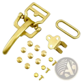 Solid brass 40mm cavalry belt buckle set featuring gold-toned brass buckle with matching hardware components