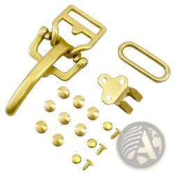 Solid brass 40mm cavalry belt buckle set featuring gold-toned brass buckle with matching hardware components