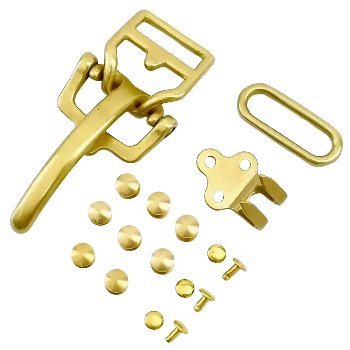 Gold-toned solid brass 40mm cavalry belt buckle set with matching hardware pieces for durable belt fastening