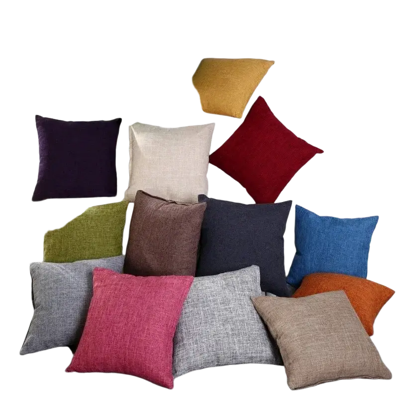 A collection of colorful cotton linen 45x45cm solid color cushion covers in purple beige red green gray blue and orange