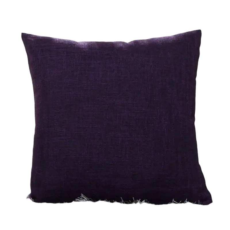 Deep purple solid color cushion cover 45x45cm made of textured woven cotton linen fabric
