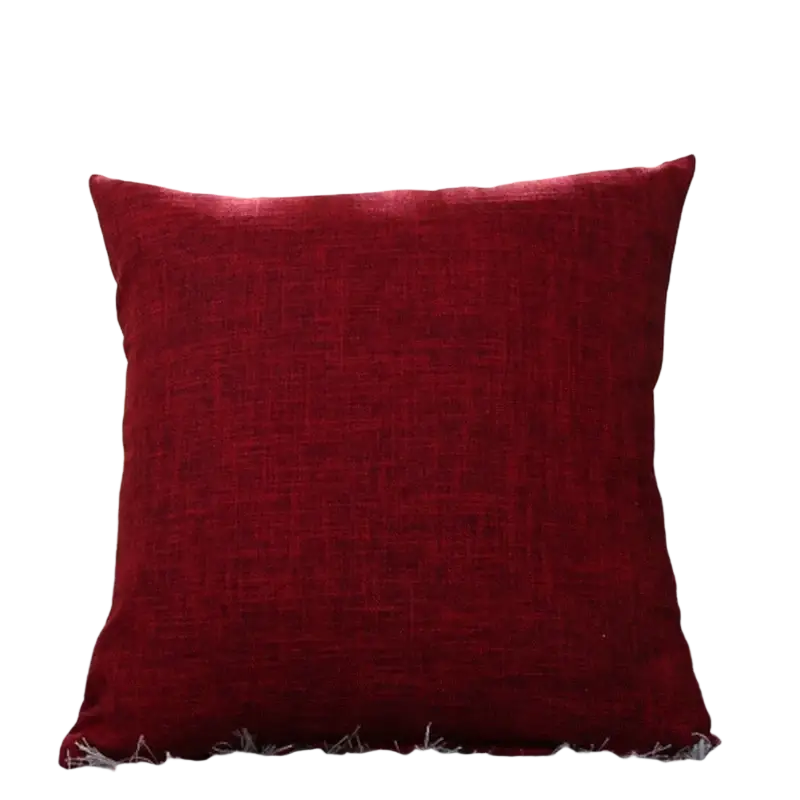A plush deep red 45x45cm solid color cushion cover made of textured cotton linen fabric