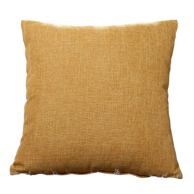 A square mustard-yellow 45x45cm solid color cushion cover made of textured cotton linen fabric