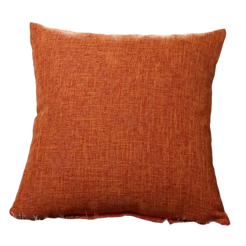 A rust orange 45x45cm solid color cushion cover made of textured cotton linen woven fabric