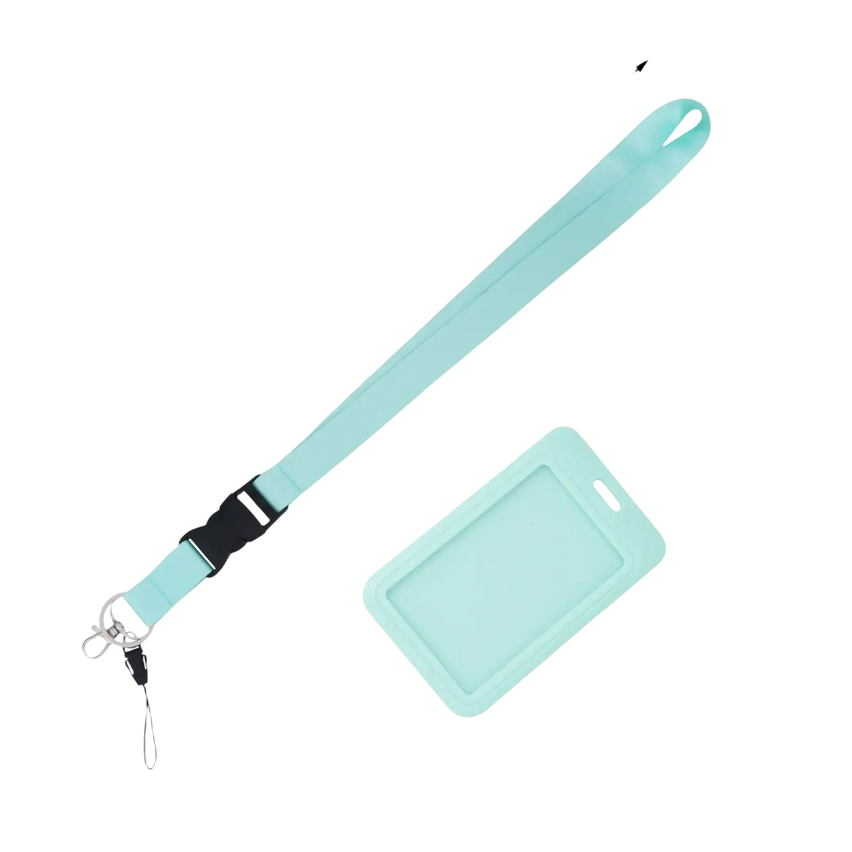 A mint green solid color lanyard silicone id card holder with zinc alloy metal color clasp and black plastic buckle