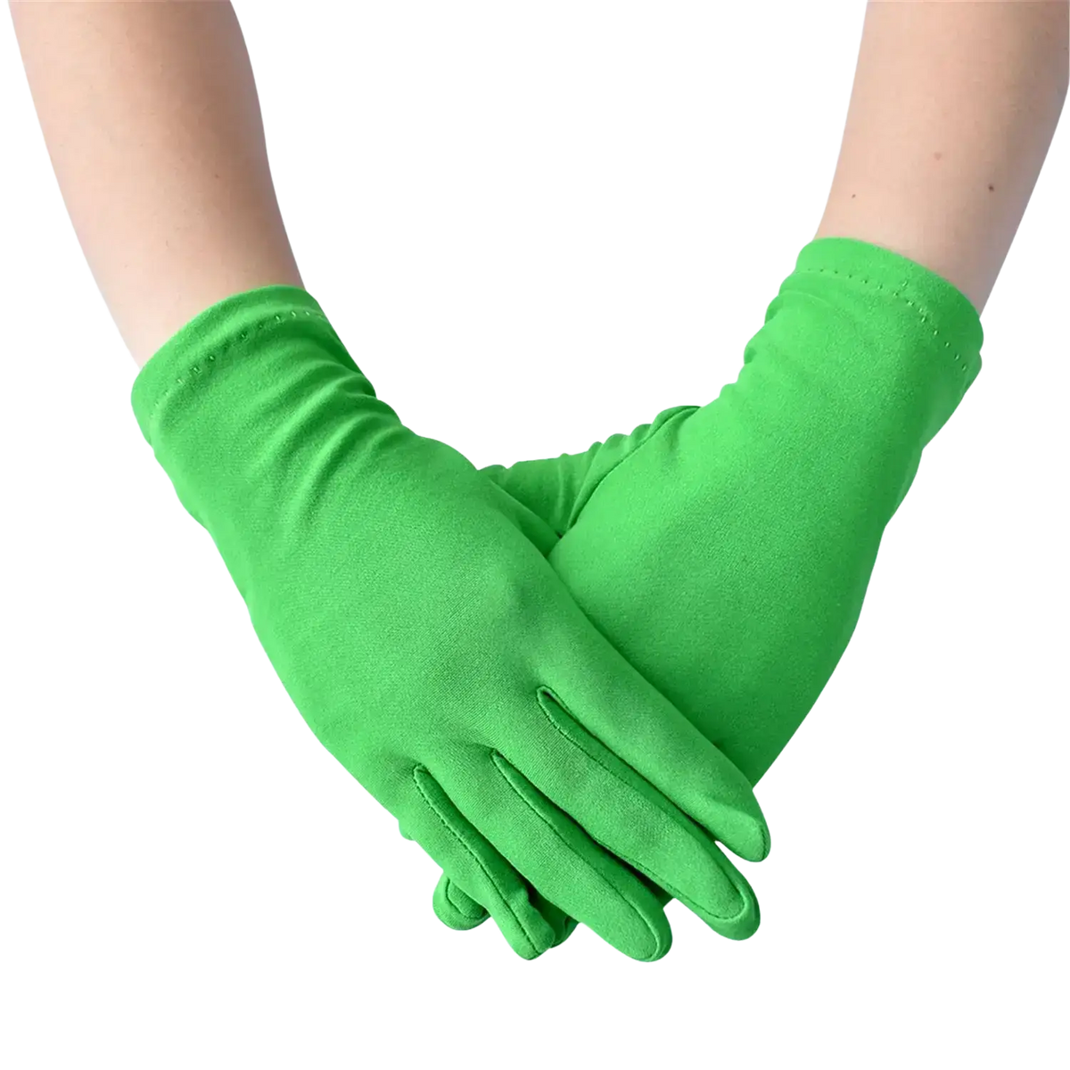 Bright green solid color milk silk work gloves with long fingers made of smooth fabric for protective use