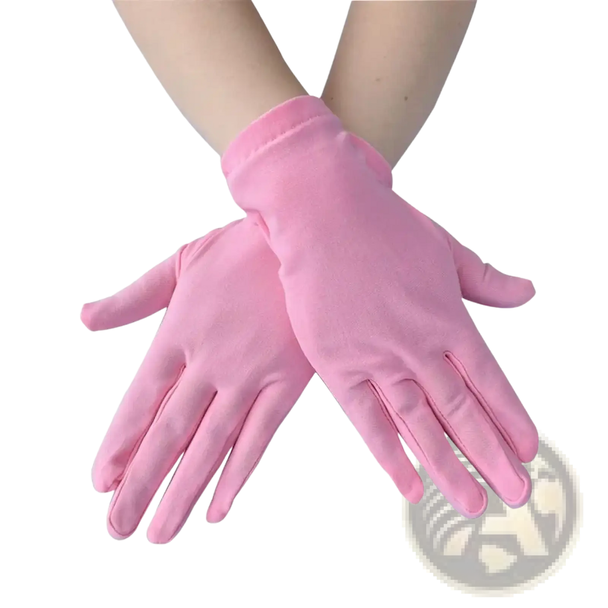 Pink satin solid color milk silk work gloves with smooth glossy finish and neatly stitched cuffs