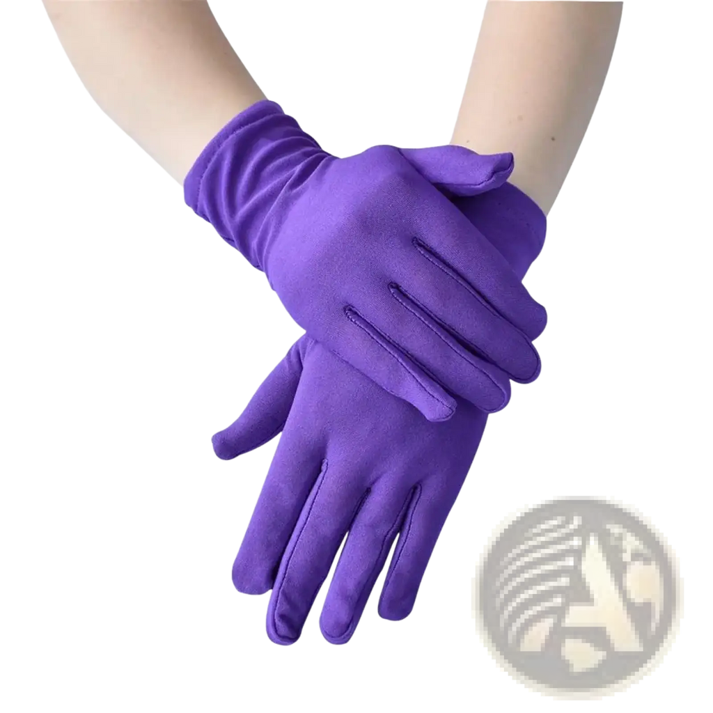 Purple suede solid color milk silk work gloves with smooth soft texture and elegant design shown from the back side